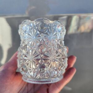 Small floral etched glass clear vase container Victorian vintage